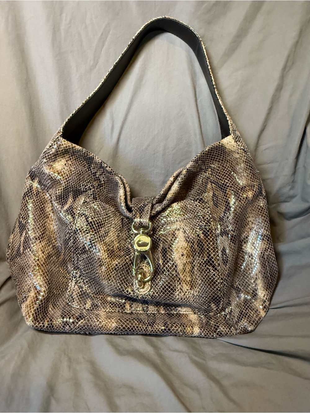 Dooney & Bourke Metallic Brown Snake-Print Shoulder Bag